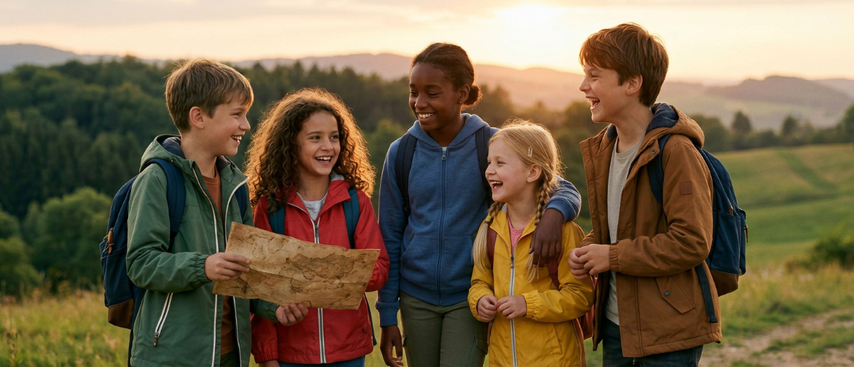 Eine Gruppe von Kindern, die zusammen lacht - symbolisiert Freundschaft